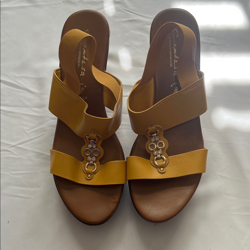 Italian Shoemakers Contesa Yellow Sandals with Embellishments